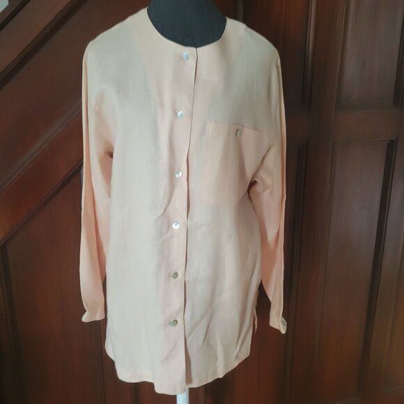 Rafaella Womens Long Sleeve Button-Up Linen Shirt Peach Size L - Picture 1 of 5